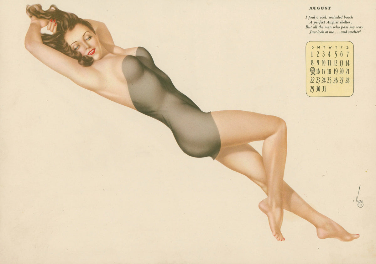 August, Esquire Calendar - Original Antique Print: