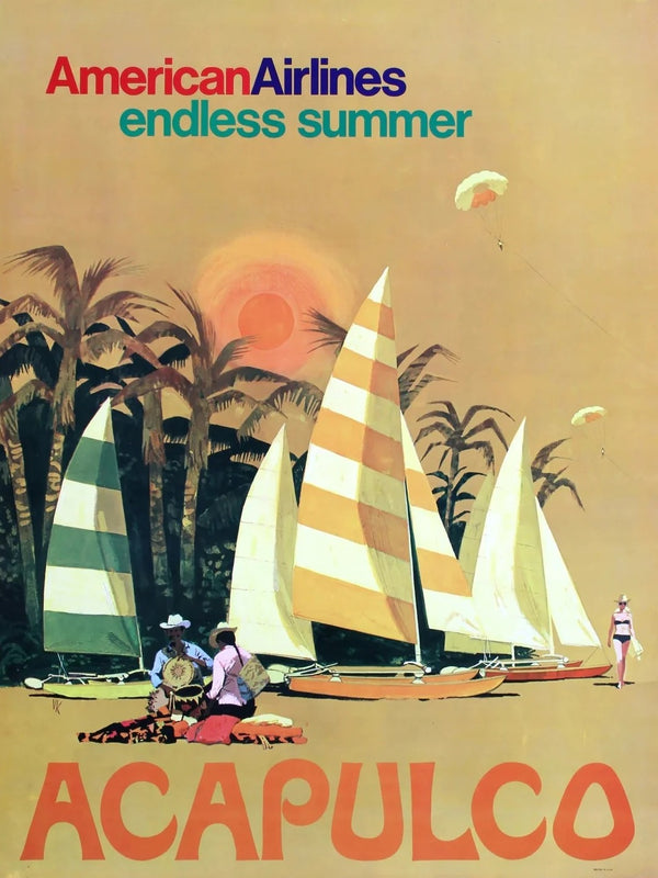American Airlines - Acapulco by Monogr. VK, ca. 1970 - Original Vintage Poster