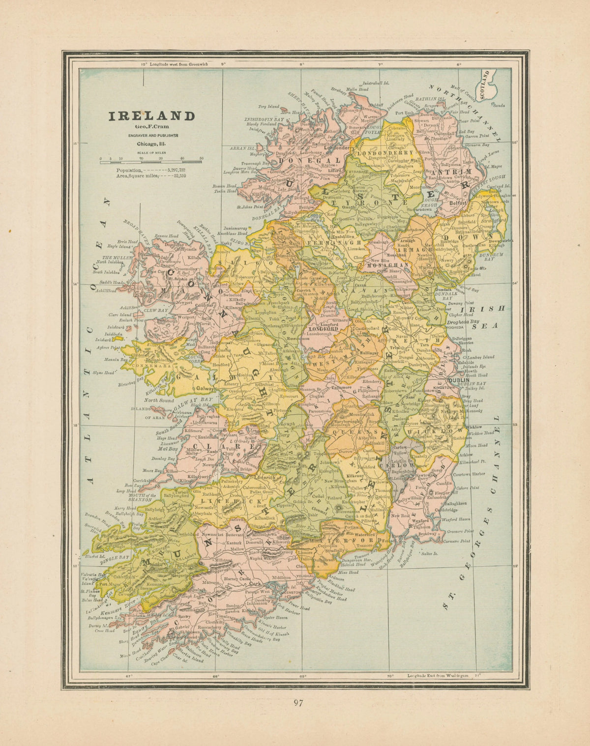Ireland, Cram's Atlas - Original Vintage Map