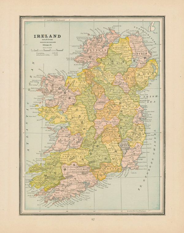 Ireland, Cram's Atlas - Original Vintage Map