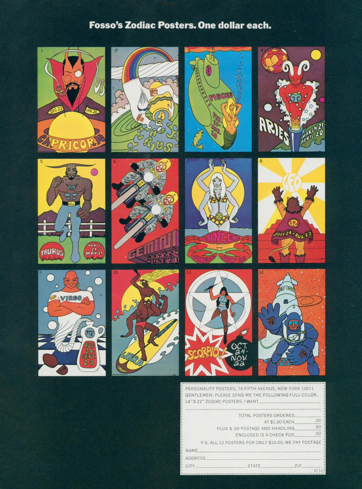 Fosso's Zodiac Posters - Original Vintage Ad: