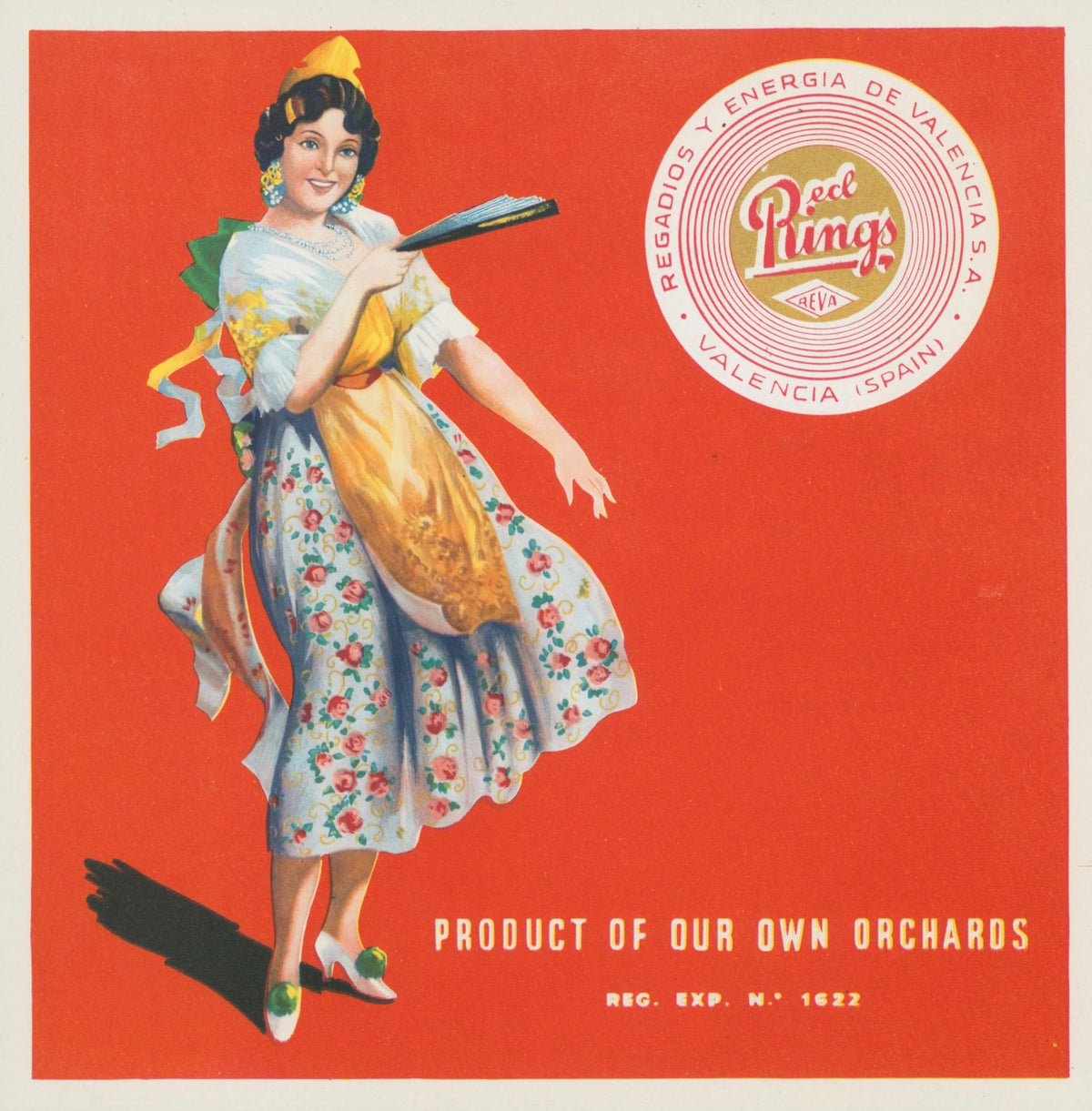 Red Rings Oranges, Spanish Crate Label - Original Vintage Product Label: