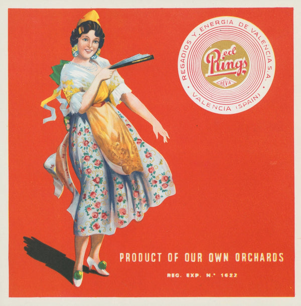 Red Rings Oranges, Spanish Crate Label - Original Vintage Product Label: