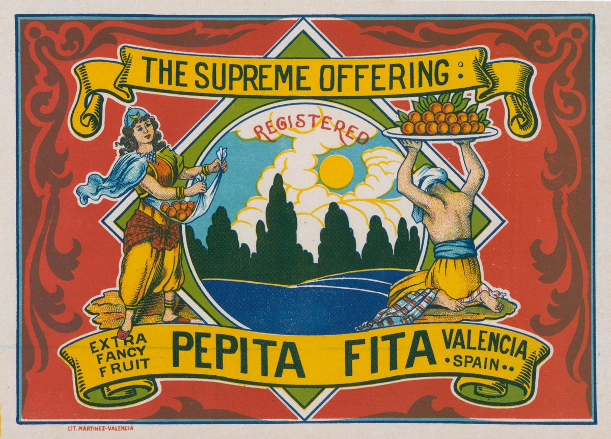 Pepita Fita Oranges, Spanish Crate Label - Original Vintage Product Label: