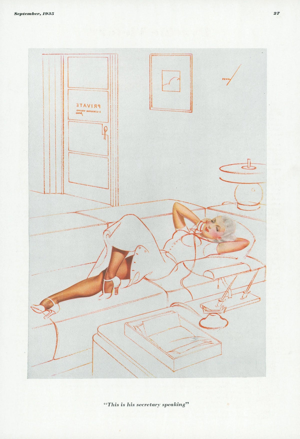 His Secretary Speaking by George Petty - Original Vintage Illustration