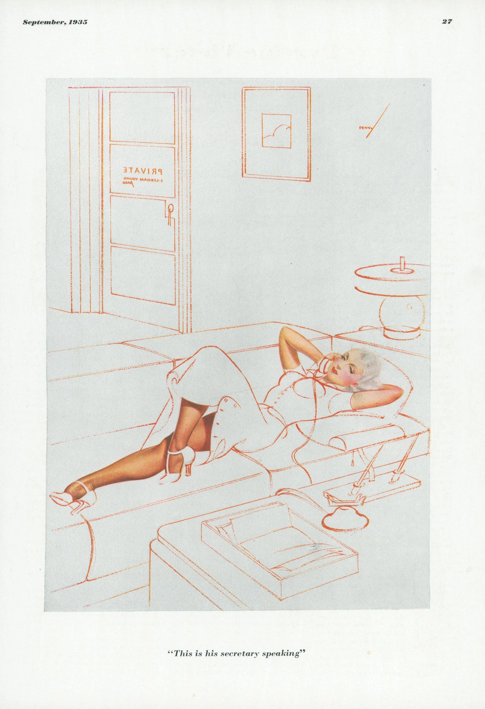 His Secretary Speaking by George Petty - Original Vintage Illustration