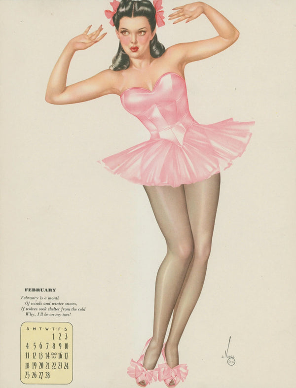 February, Esquire Calendar by Varga - Original Vintage Illustration