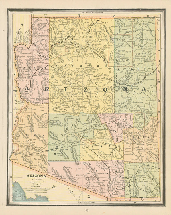Arizona, Cram's Atlas - Original Vintage Map