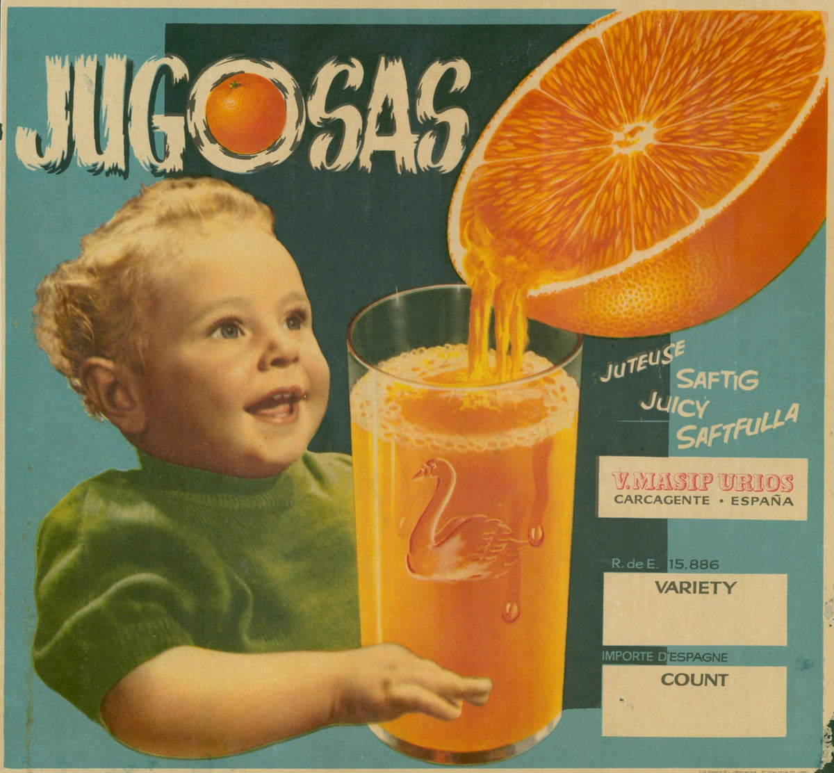 Jugosas, Spanish Crate Label - Original Vintage Product Label: