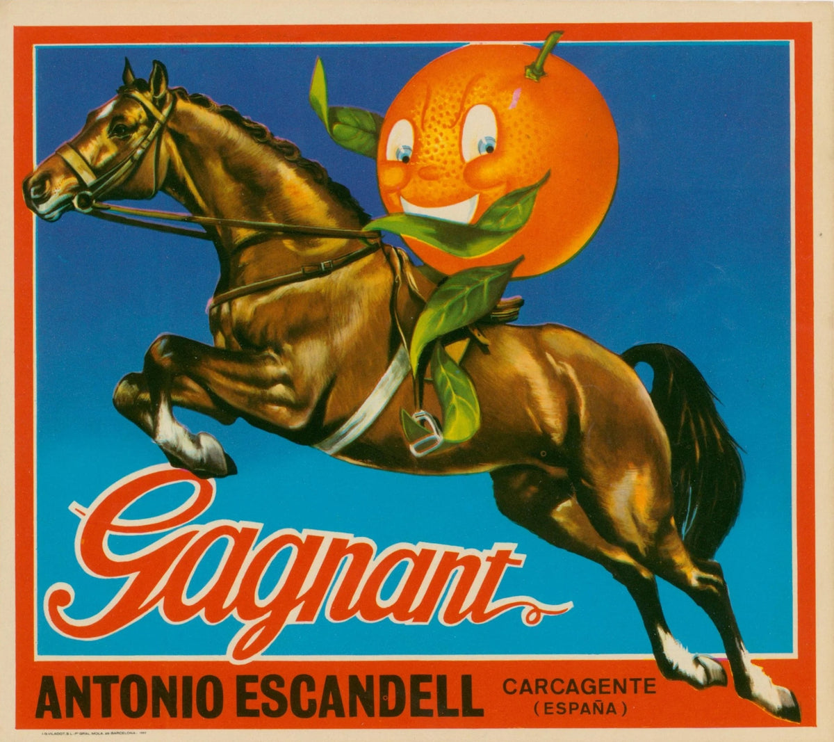 Gagnant Oranges, Spanish Crate Label - Original Vintage Product Label: