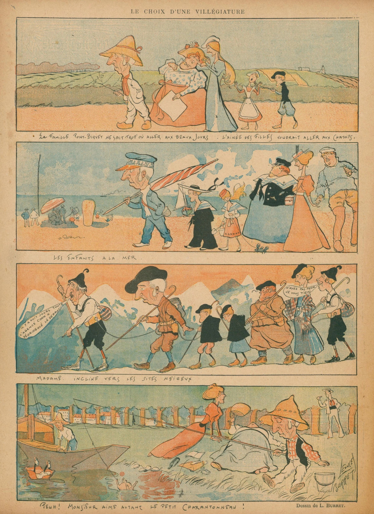 Family Vacation, Le Rire - Original Vintage Illustration