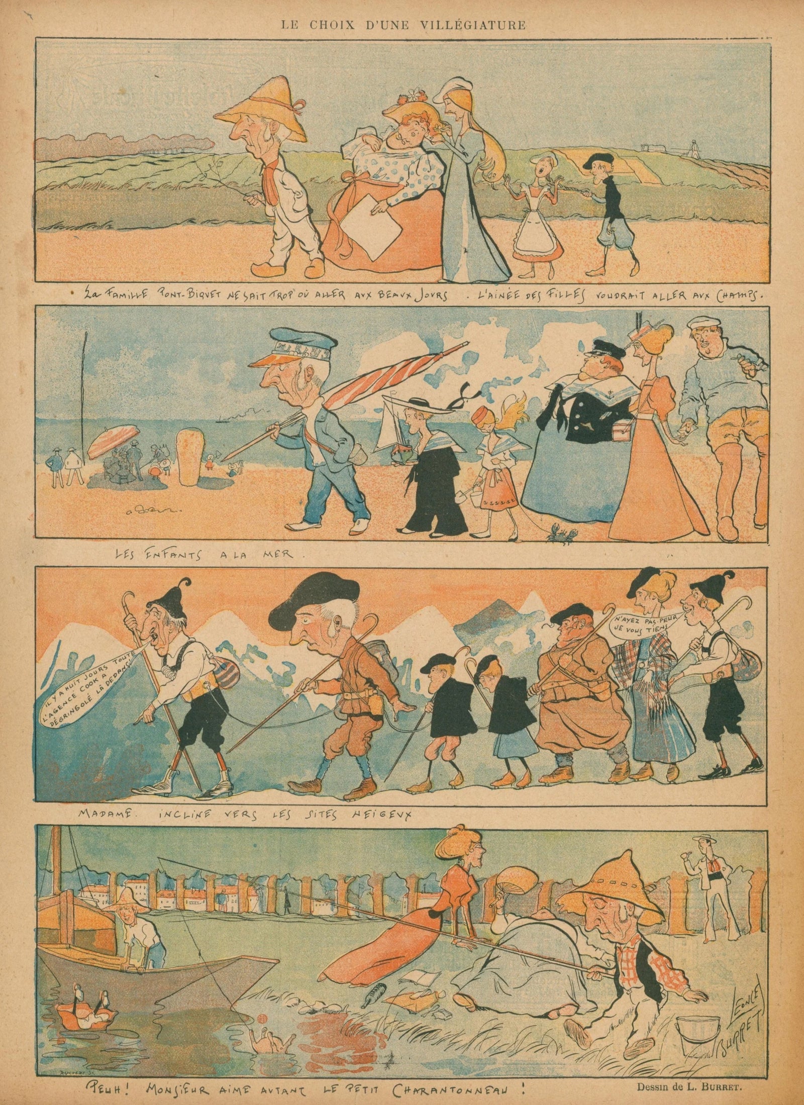Family Vacation, Le Rire - Original Vintage Illustration