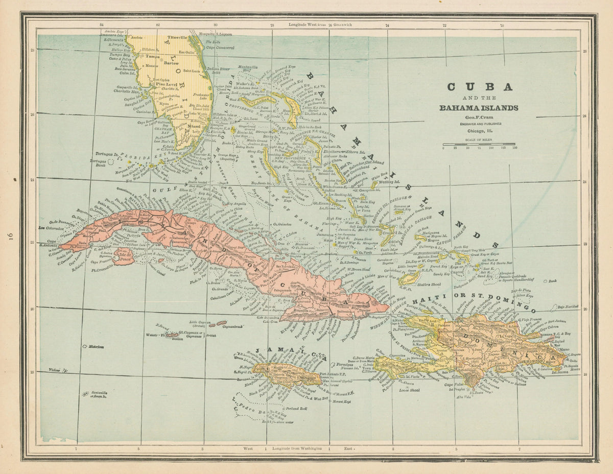 Cuba, Cram's Atlas - Original Vintage Map