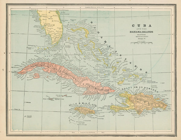 Cuba, Cram's Atlas - Original Vintage Map