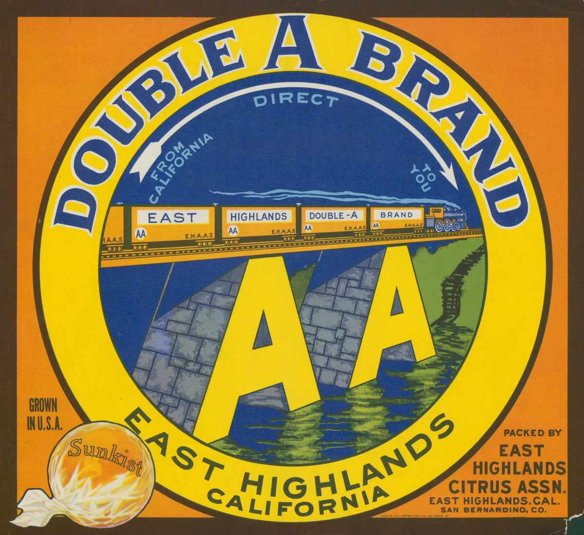 Double Brand Oranges, California Crate Label - Original Vintage Product Label: