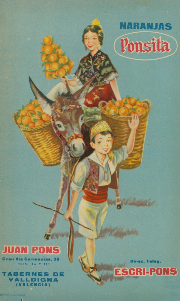 Ponsita Oranges, Spanish Crate Label - Original Vintage Product Label: