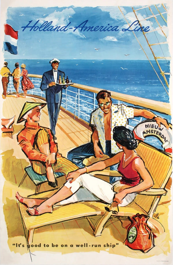 Holland-America Line - a well-run ship (Nieuw Amsterdam) by Rien Poortvliet, ca. 1958 - Original Vintage Poster