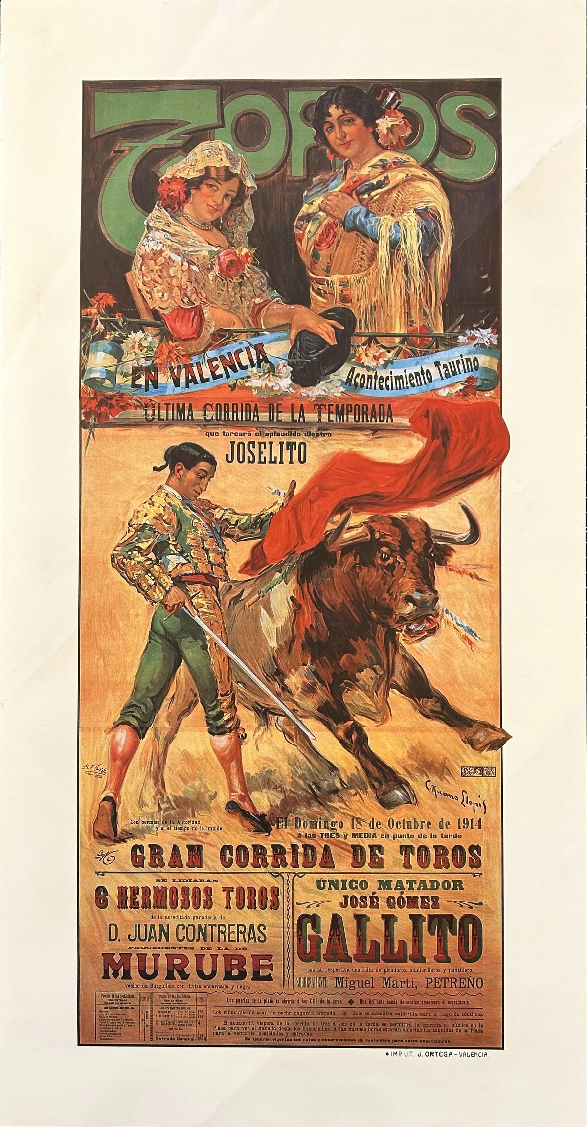 Toros en Valenica (Historical Re-Issue) - Original Vintage Poster