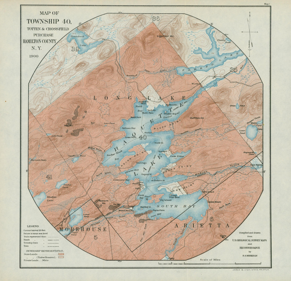U.S. Topographic Survey- Hamilton County, NY - Authentic Vintage Map