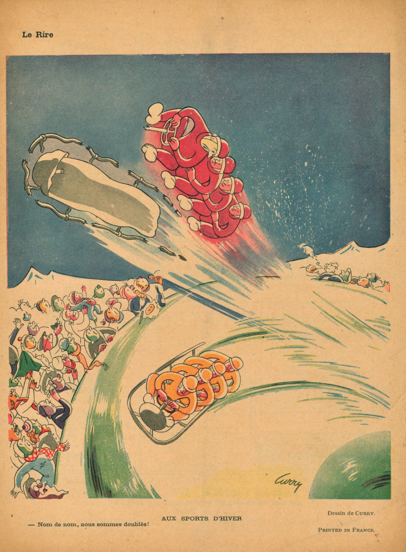 Sports D'Hiver- French Satirical Comic - Authentic Vintage Antique Print