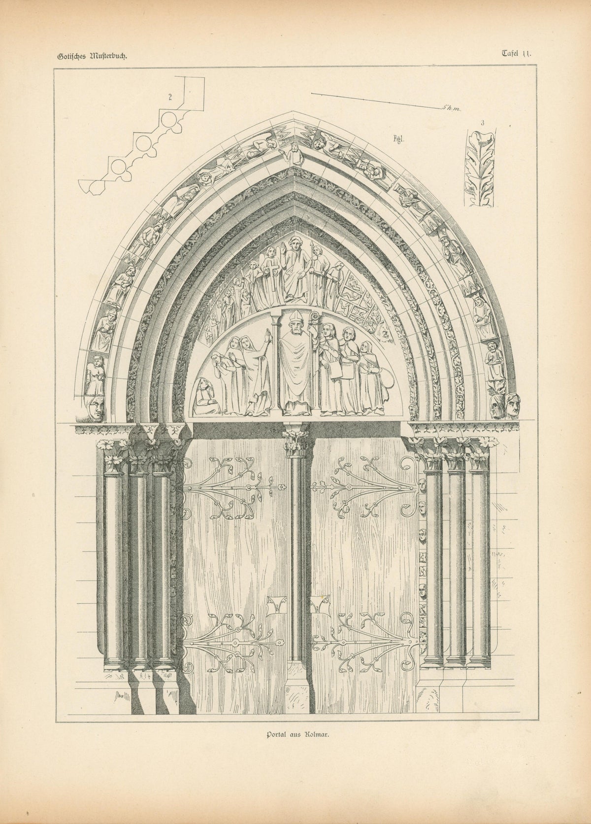 Colmar Doorway, Gothic Details & Architecture - Authentic Vintage Antique Print