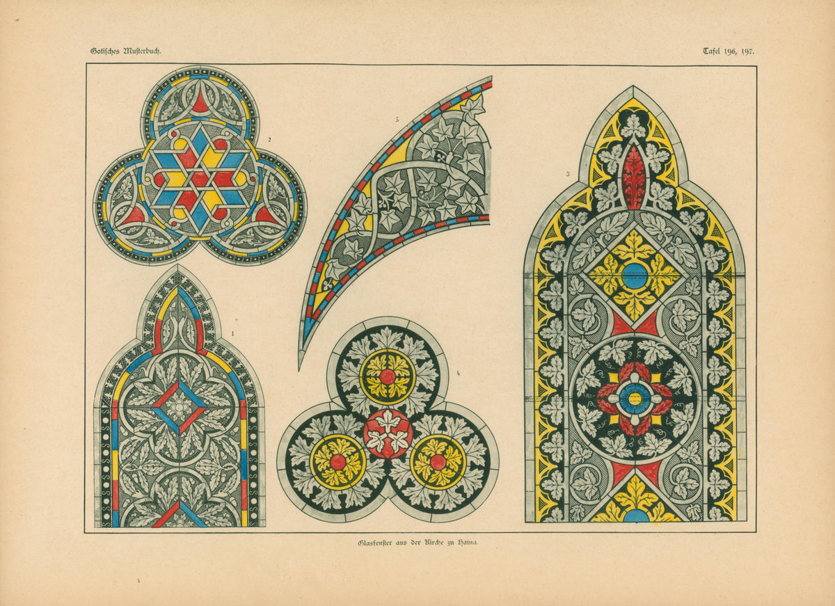 Stained Glass, Gothic Details & Architecture - Authentic Vintage Antique Print