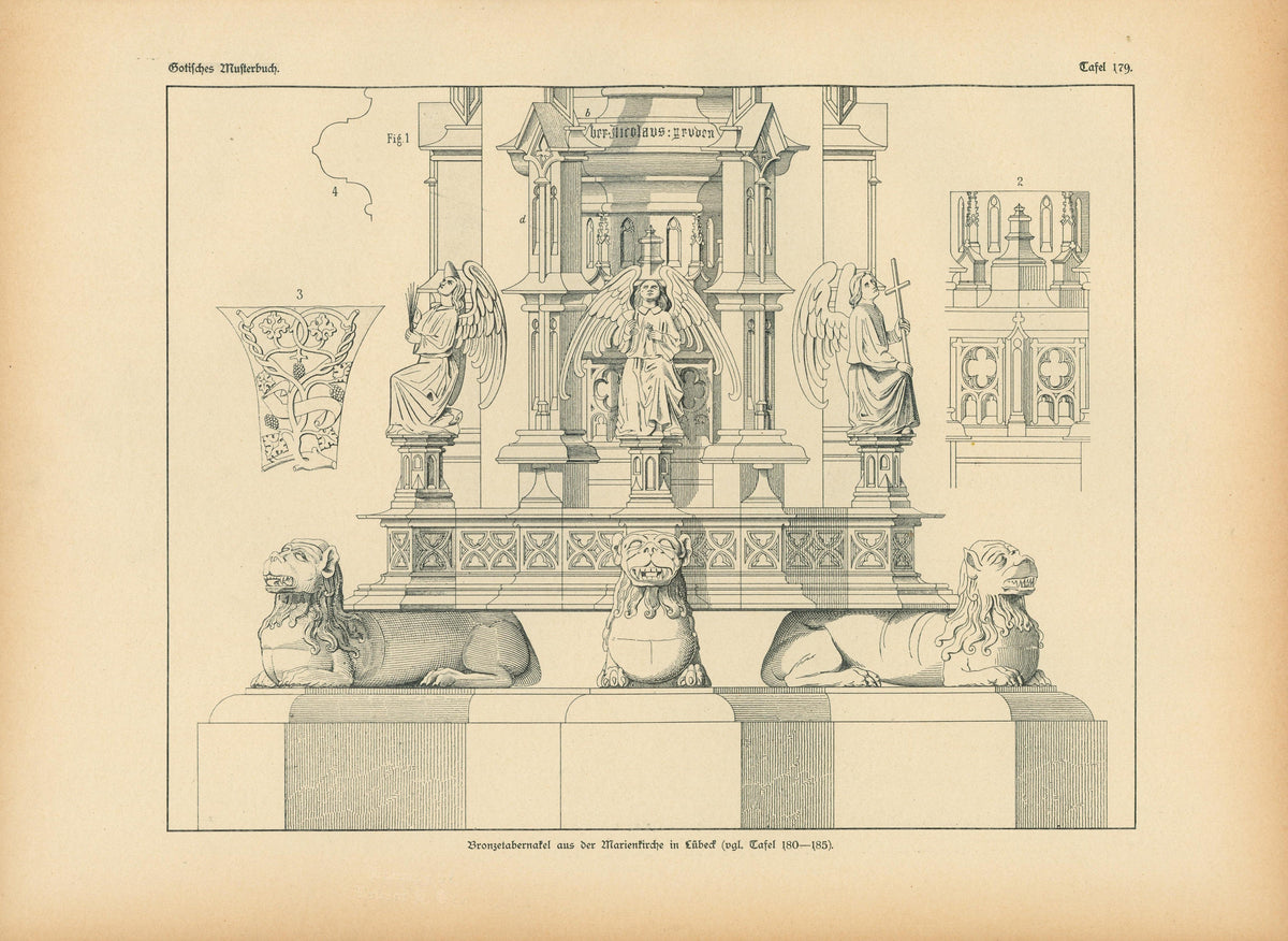 The Angel's Altar, Gothic Details & Architecture - Authentic Vintage Antique Print