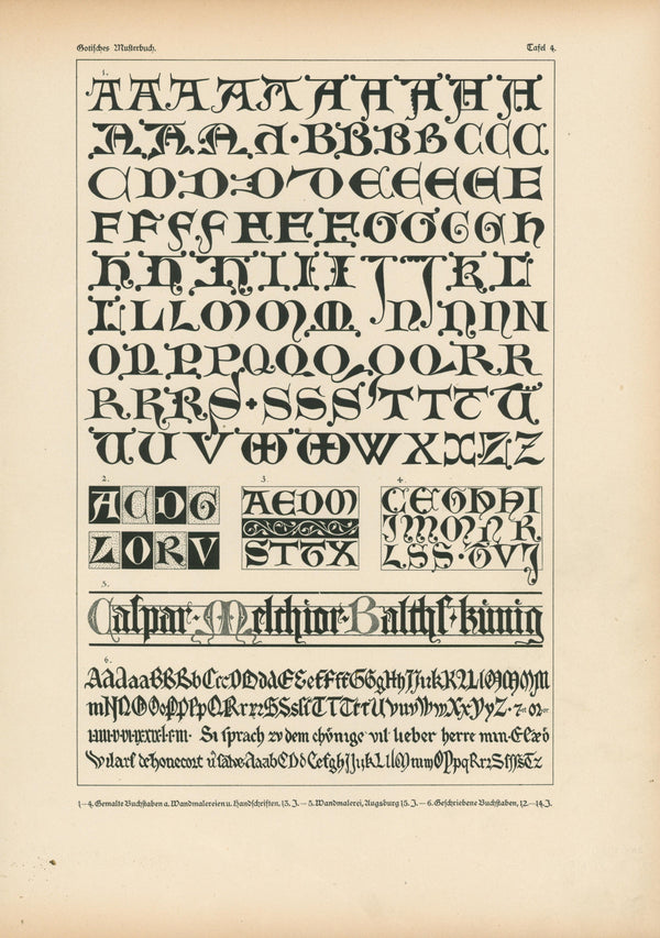 Gothic Script, Alphabet Plate - Authentic Vintage Antique Print