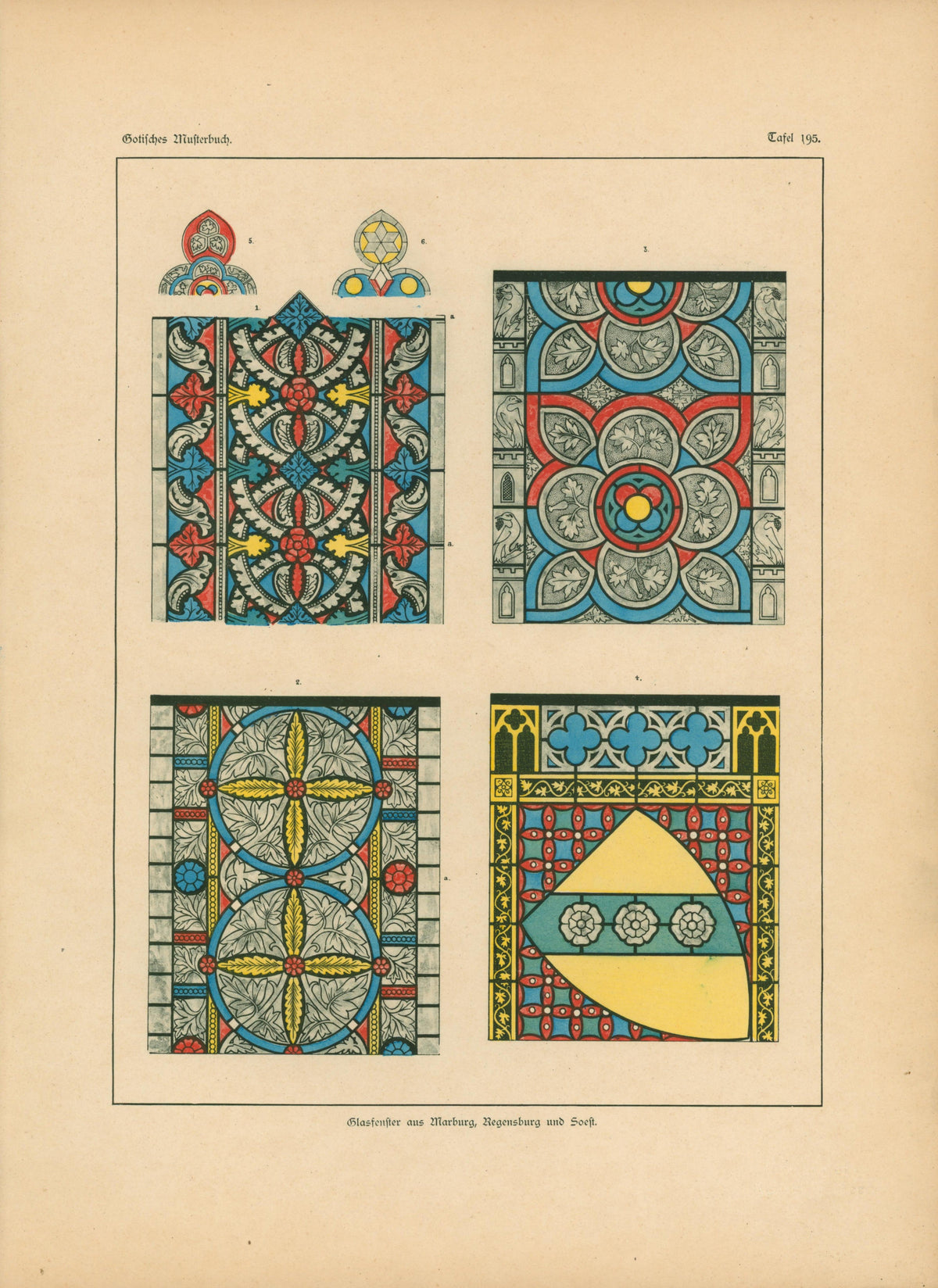 Stained Glass, Gothic Details & Architecture - Authentic Vintage Antique Print