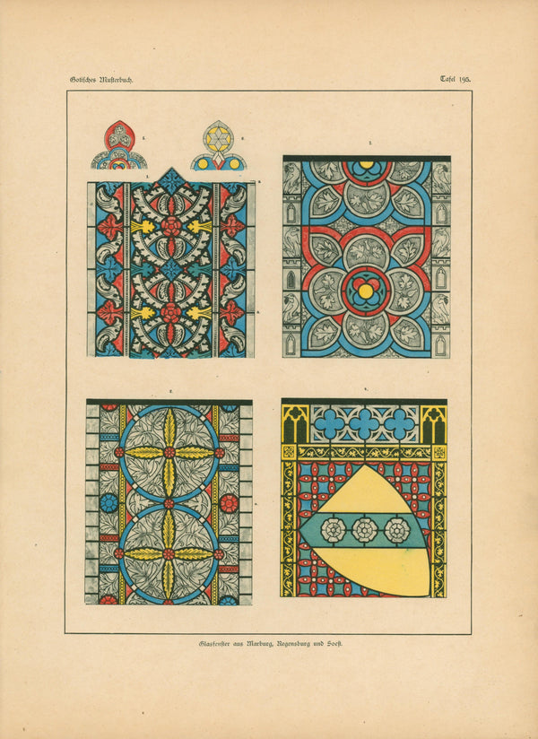 Stained Glass, Gothic Details & Architecture - Authentic Vintage Antique Print