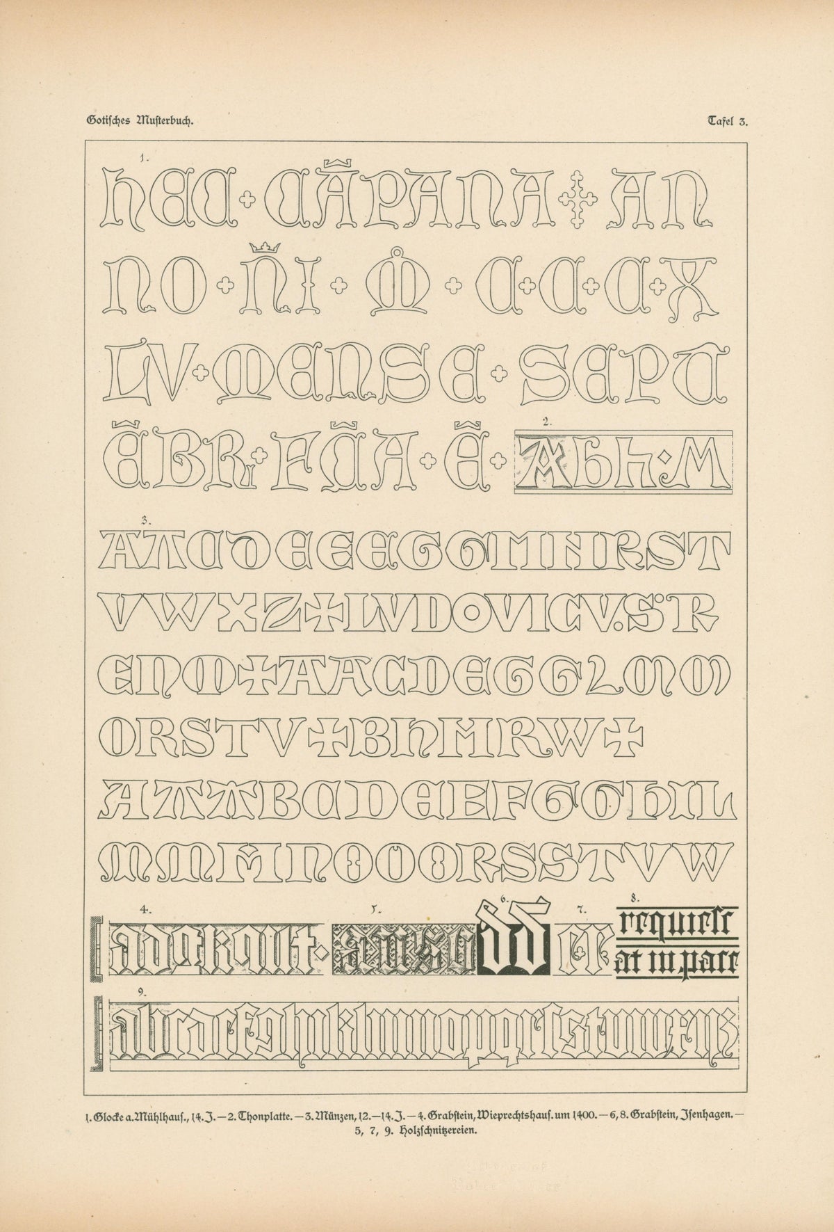 Gothic Script, Alphabet Plate - Authentic Vintage Antique Print