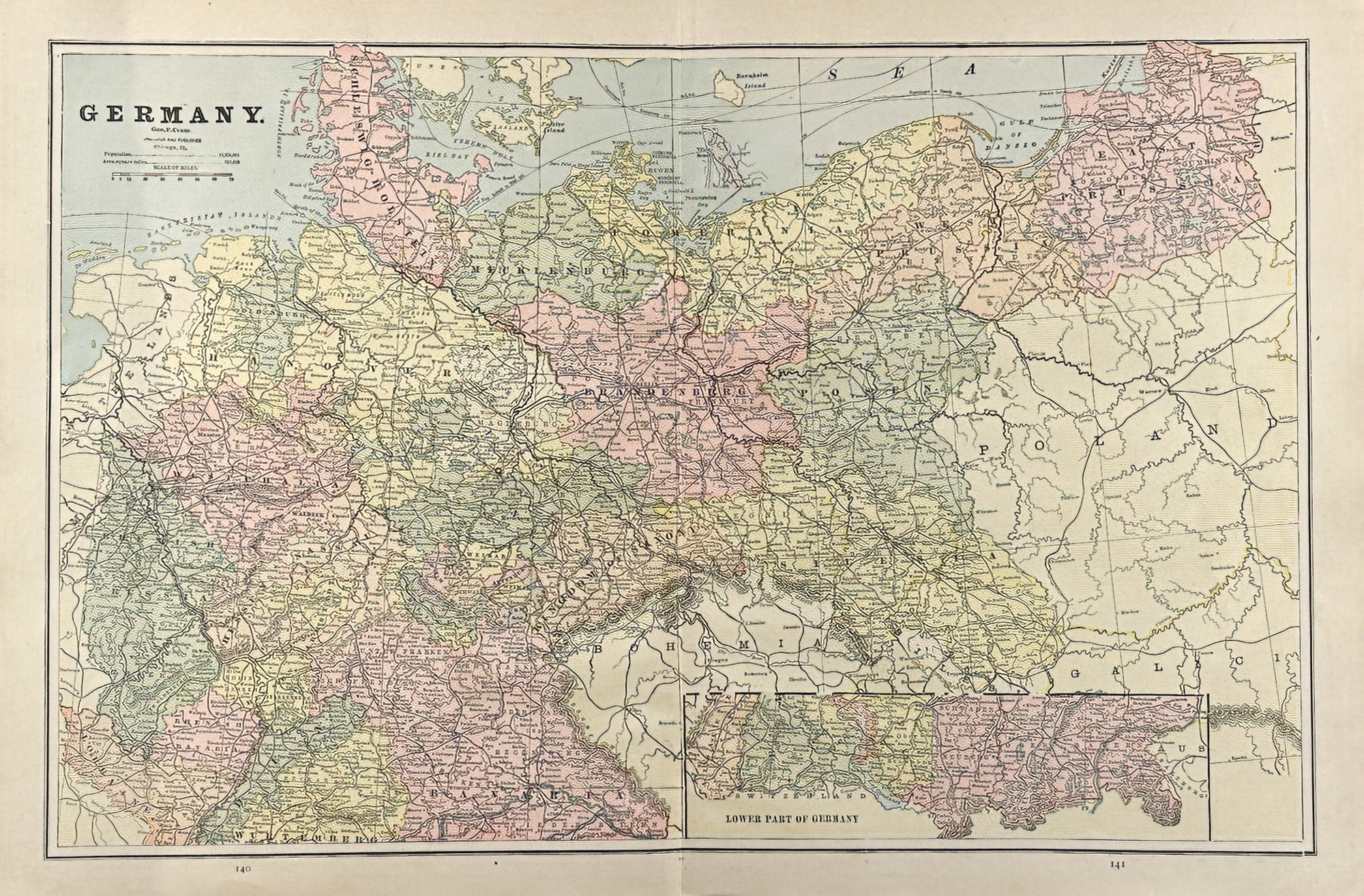 Germany- Cram’s Atlas - Authentic Vintage Map