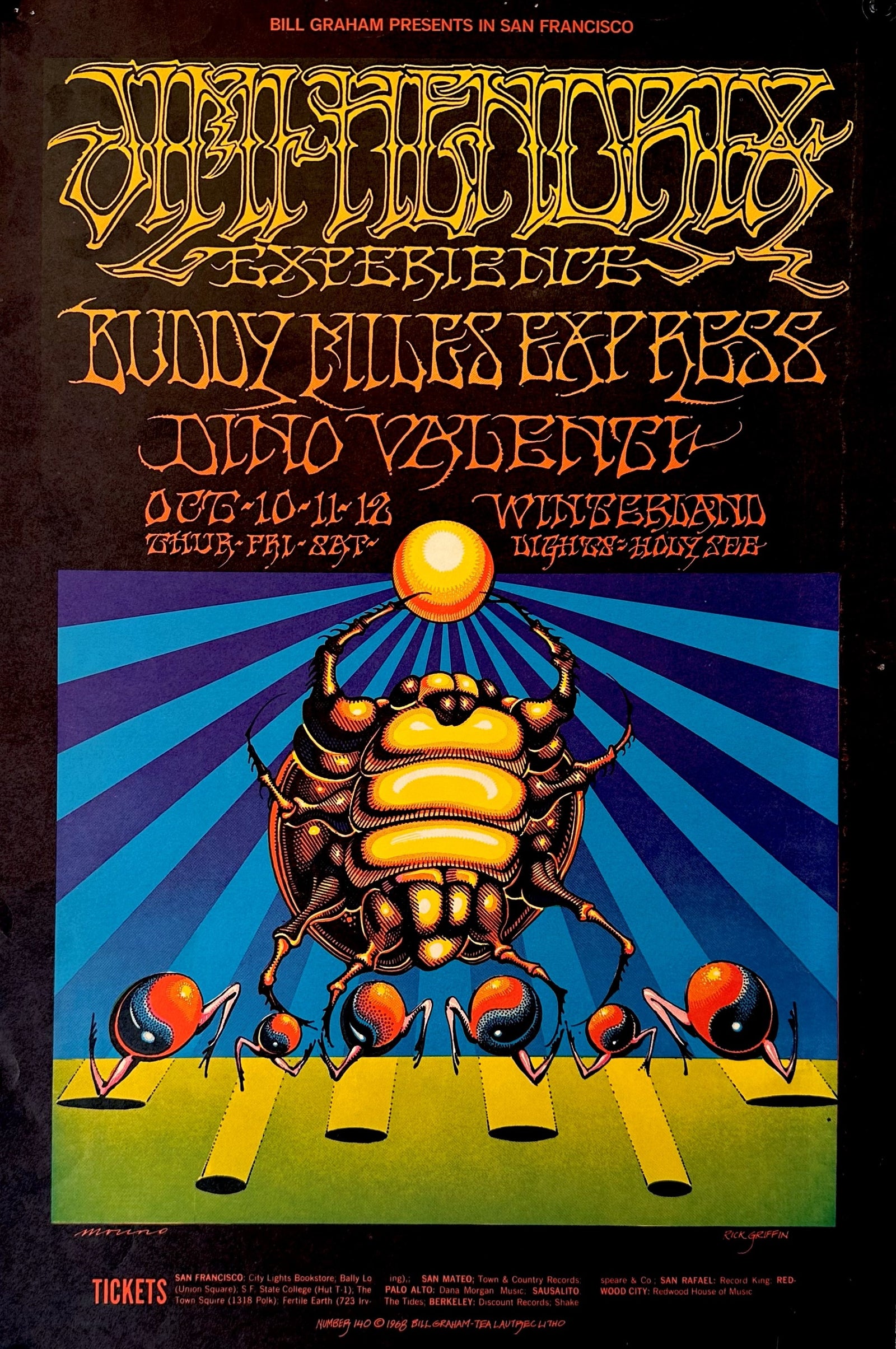 Jimi Hendrix- Fillmore Auditorium BG-140 - Authentic Vintage Poster