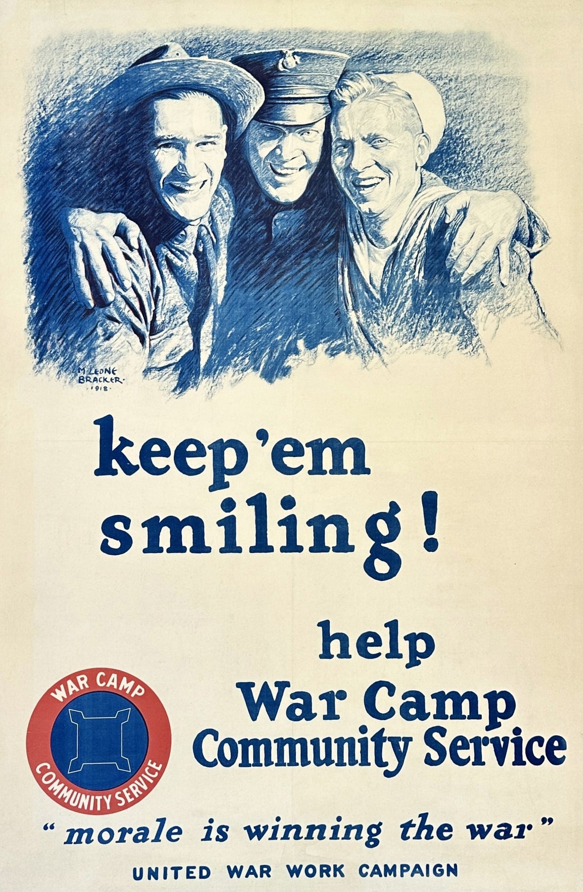 Keep 'em Smiling, War Camp Community Service - Authentic Vintage Poster