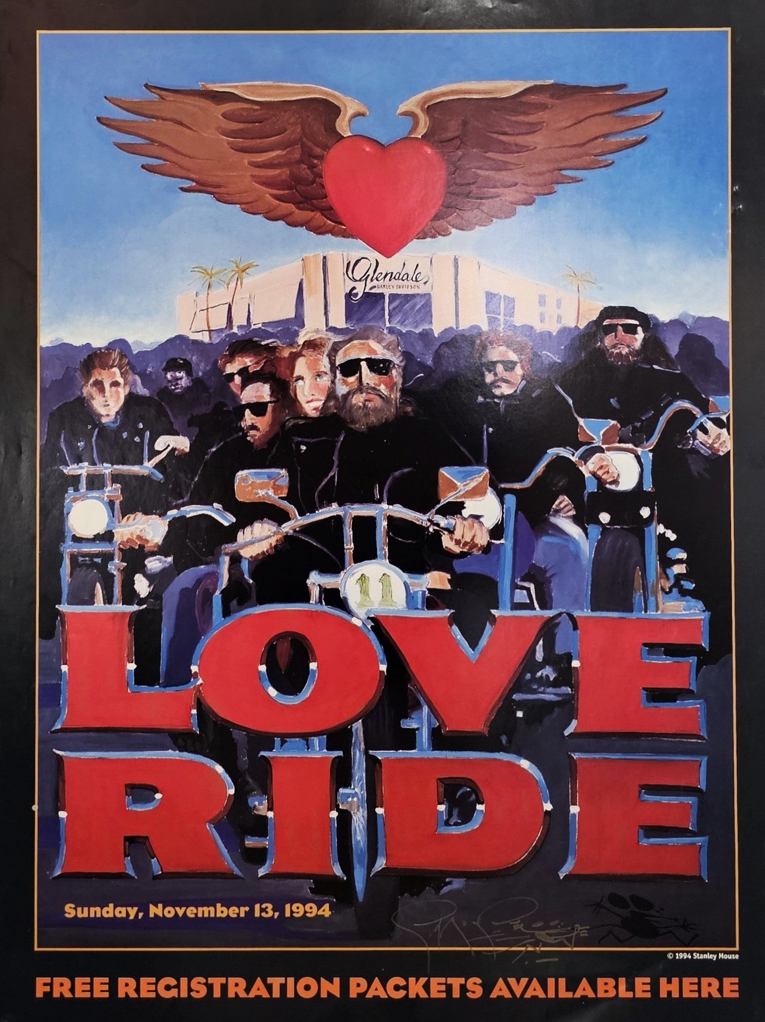 Harley Davidson, Love Ride by Stanley Mouse (Signed) - Original Vintage Poster