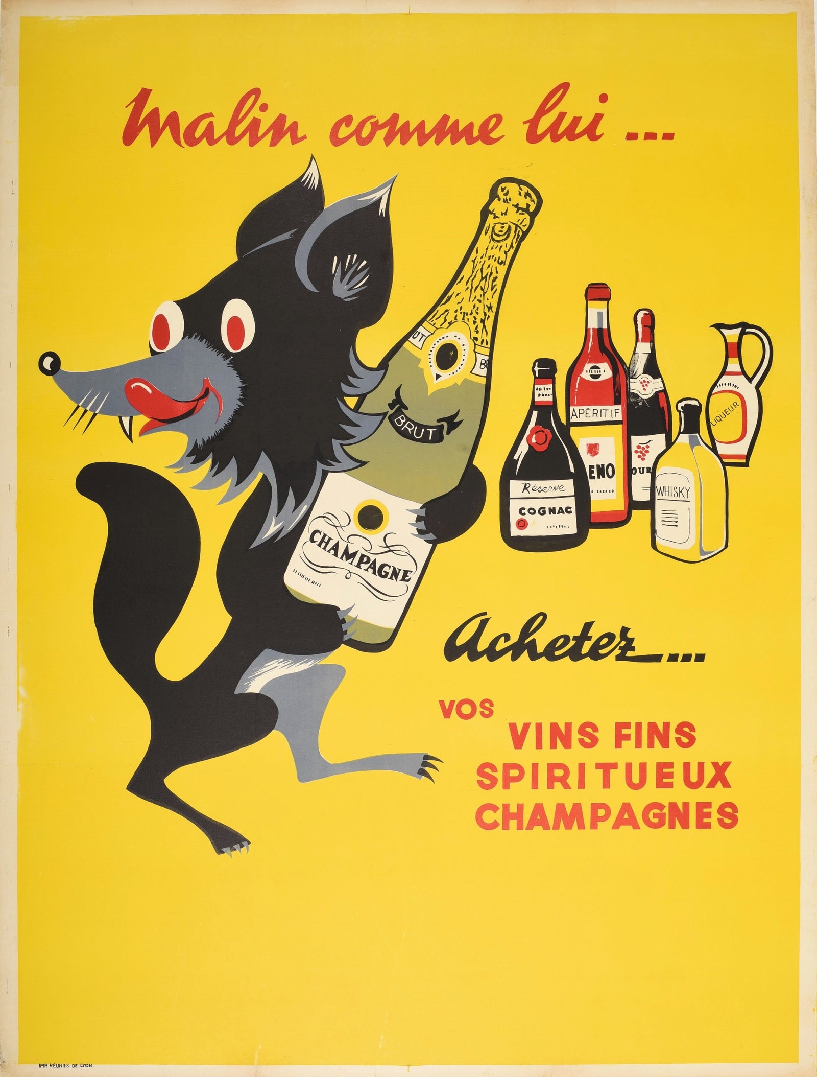 Malin Comme Lui, Champagne - Authentic Vintage Poster