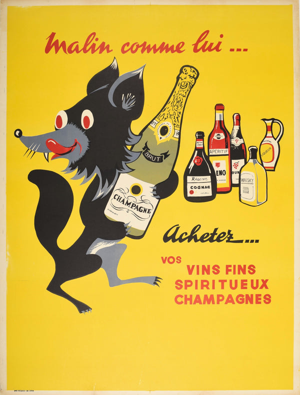 Malin Comme Lui, Champagne - Authentic Vintage Poster