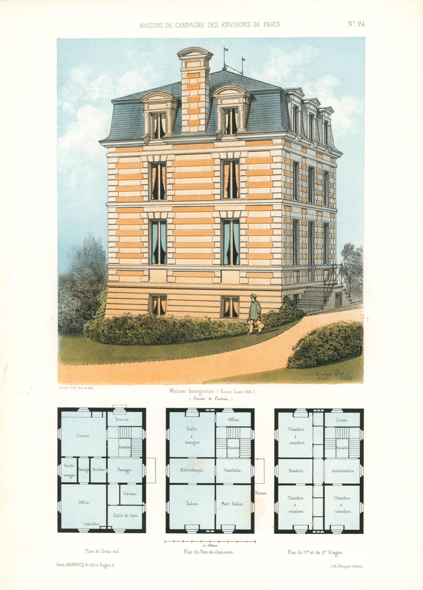 Maisons de Campagne- French Architectural Plan, NO.24 - Authentic Vintage Antique Print