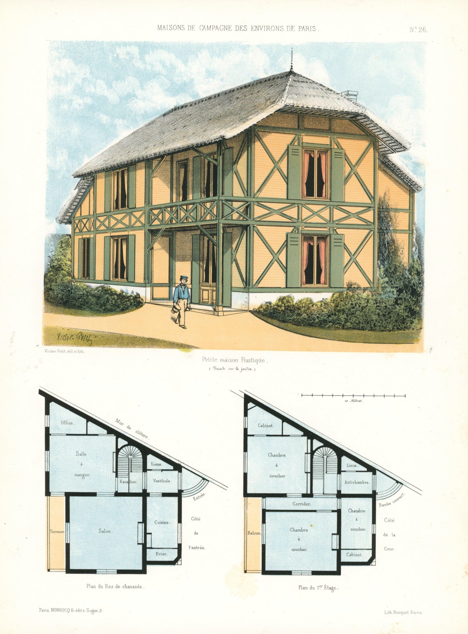 Maisons de Campagne- French Architectural Plan, NO.26 - Authentic Vintage Antique Print