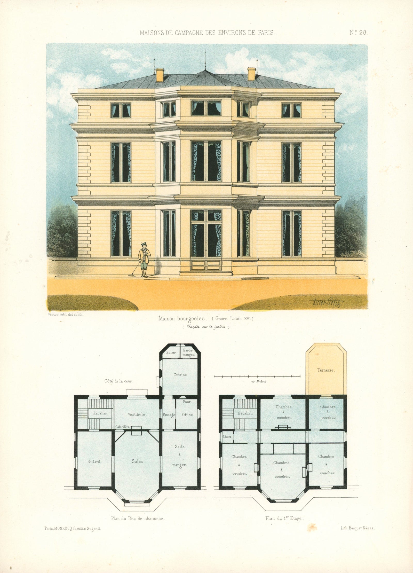 Maisons de Campagne- French Architectural Plan, NO.28 - Authentic Vintage Antique Print