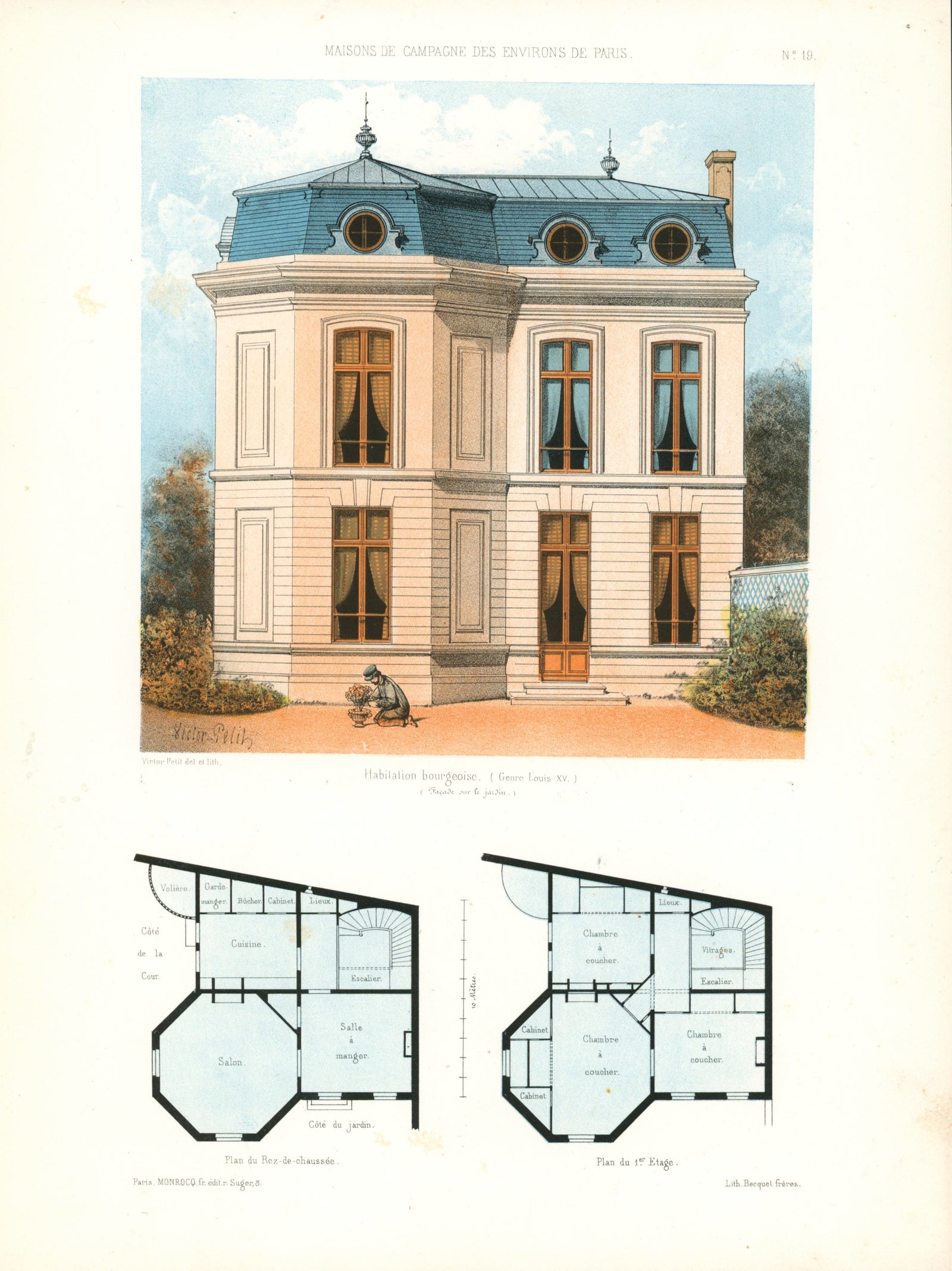 Maisons de Campagne- French Architectural Plan, NO.19 - Authentic Vintage Antique Print