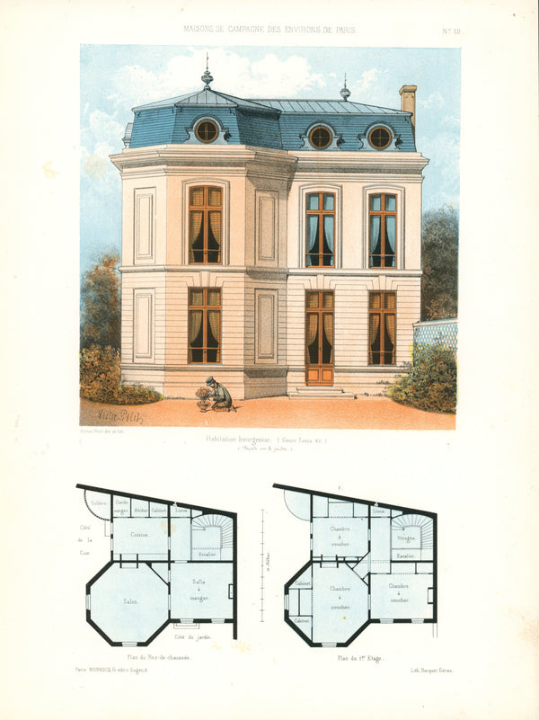 Maisons de Campagne- French Architectural Plan, NO.19 - Authentic Vintage Antique Print