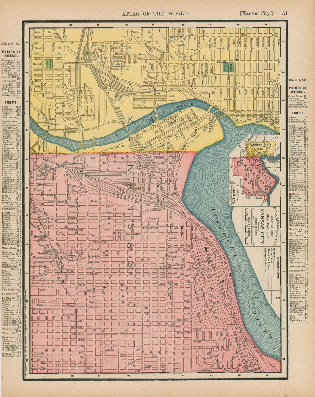 Kansas City, City Plan- Atlas of the World - Authentic Vintage Map