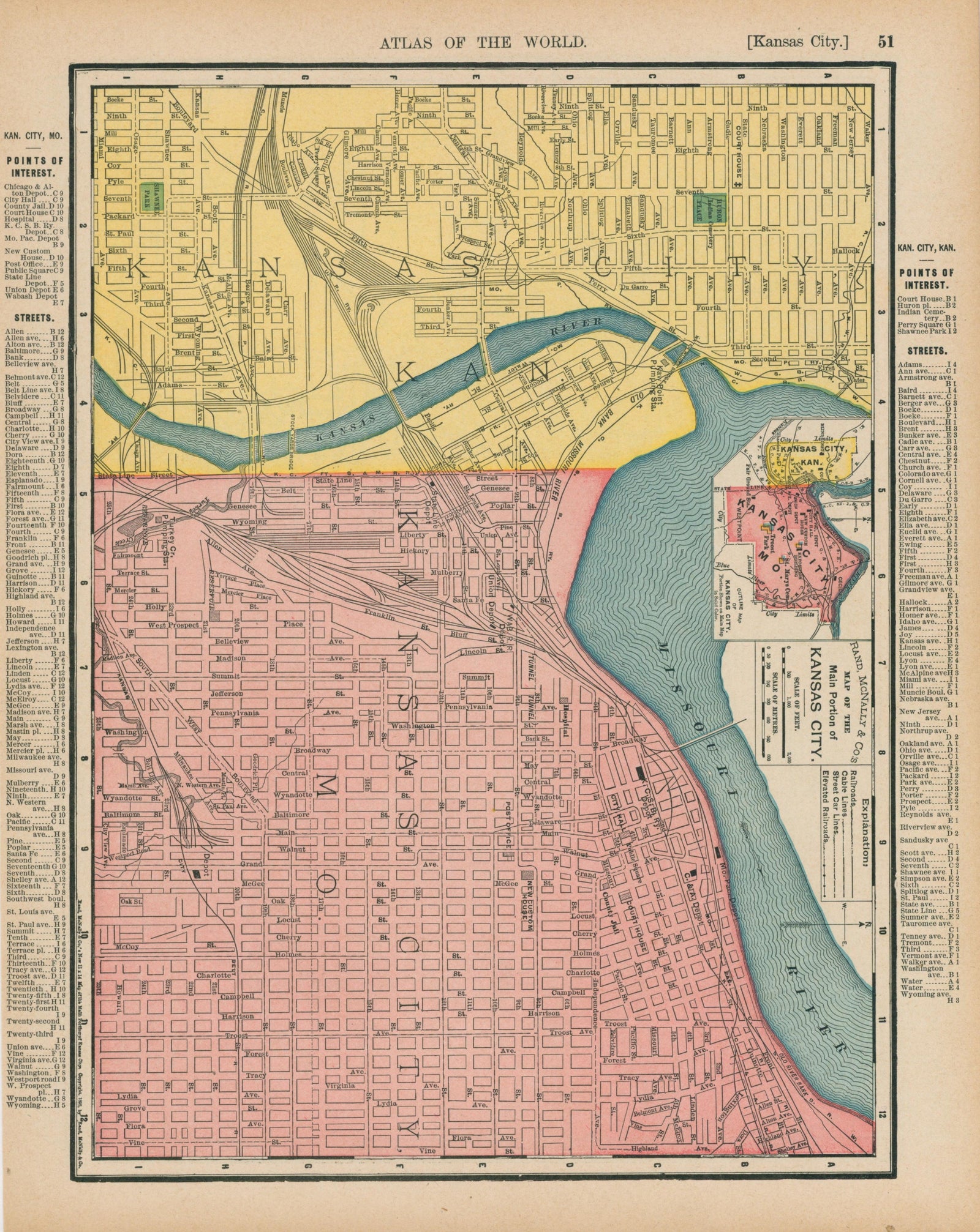 Kansas City, City Plan- Atlas of the World - Authentic Vintage Map