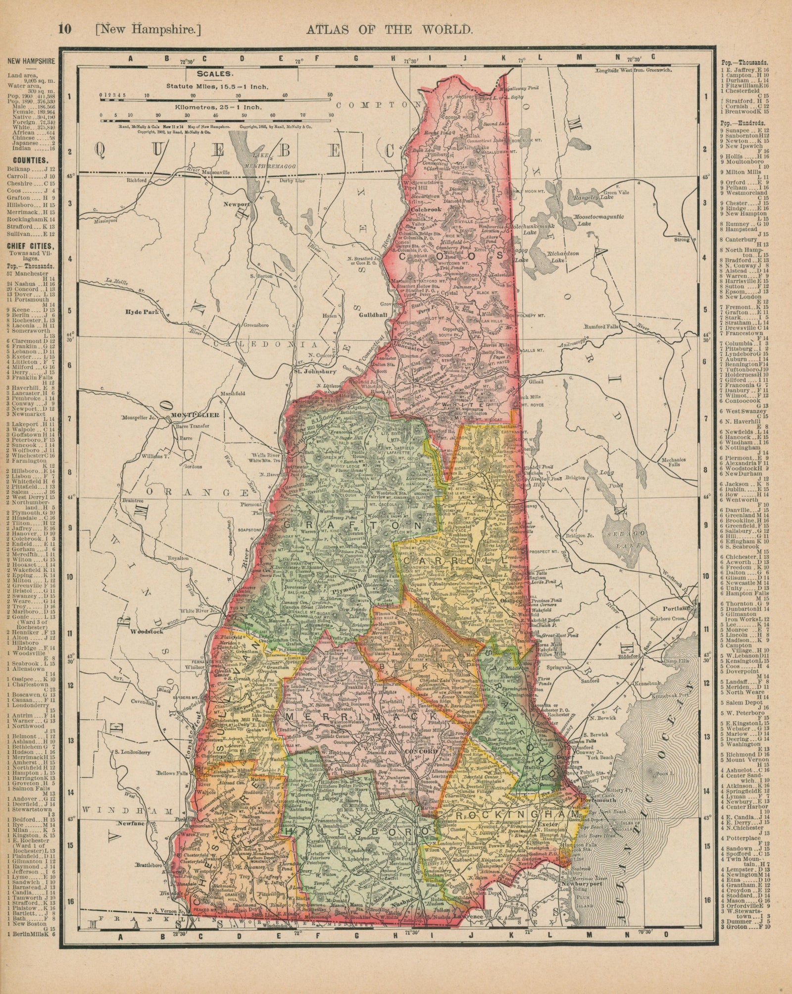 New Hampshire- Atlas of the World - Authentic Vintage Map