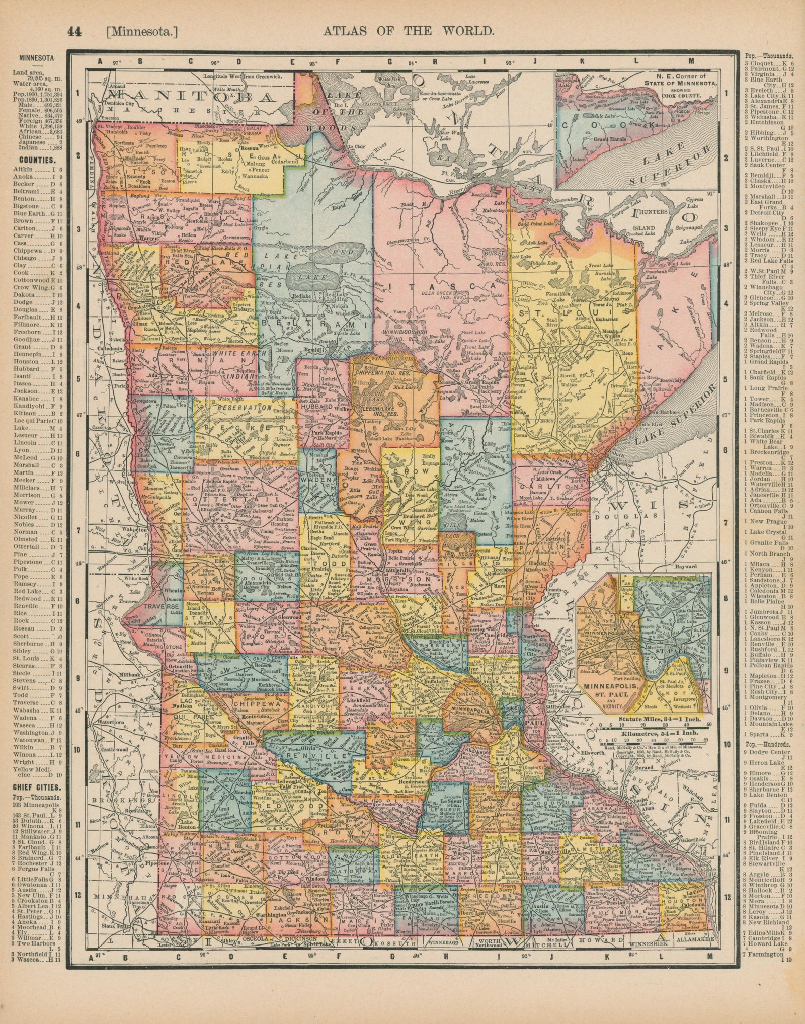 Minnesota- Atlas of the World - Authentic Vintage Map
