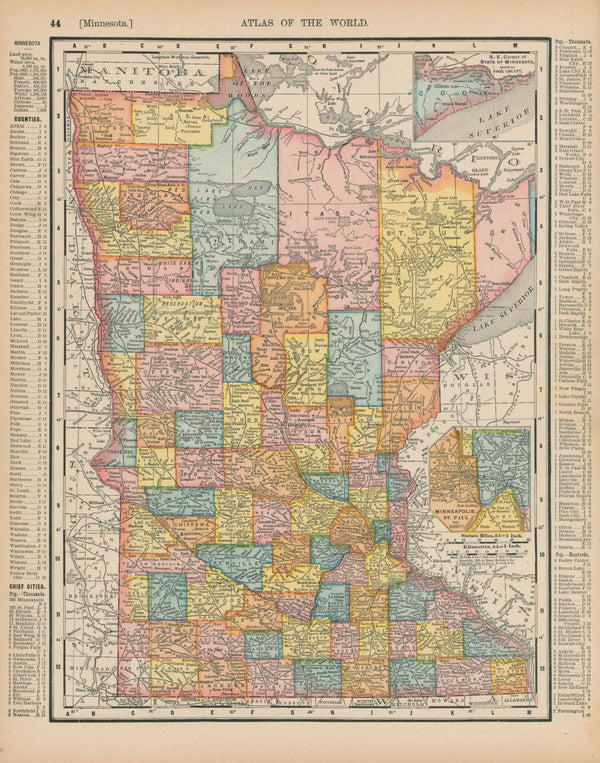 Minnesota- Atlas of the World - Authentic Vintage Map