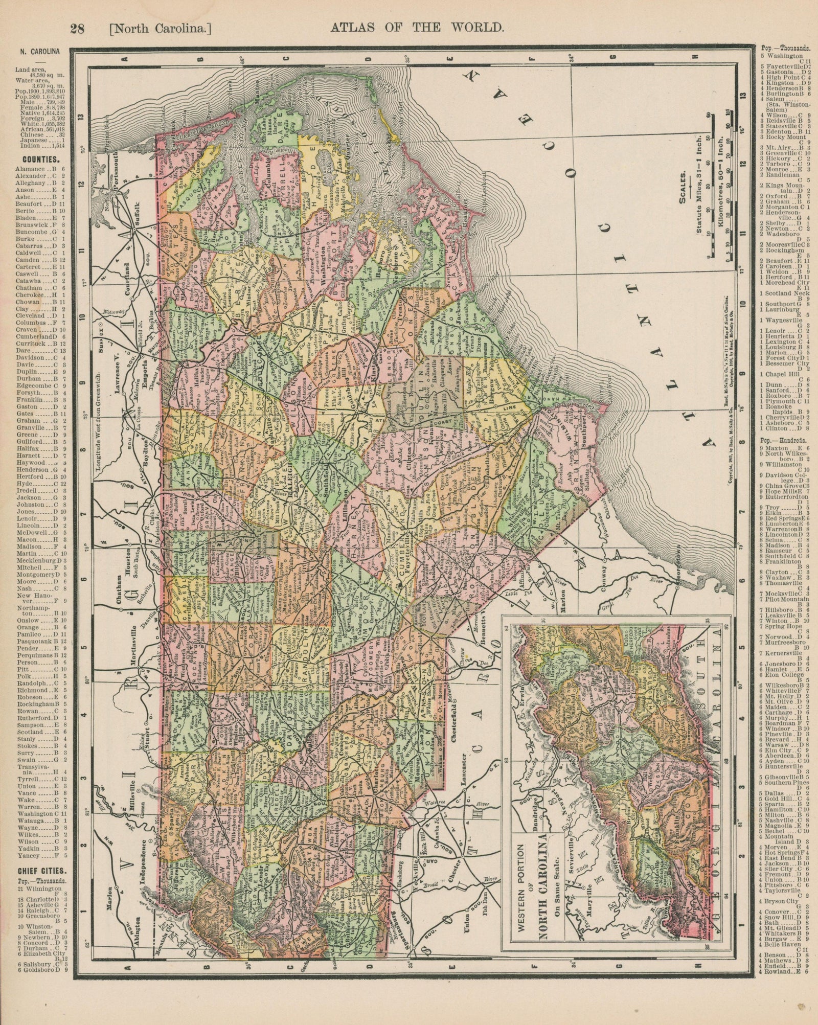 North Carolina- Atlas of the World - Authentic Vintage Map