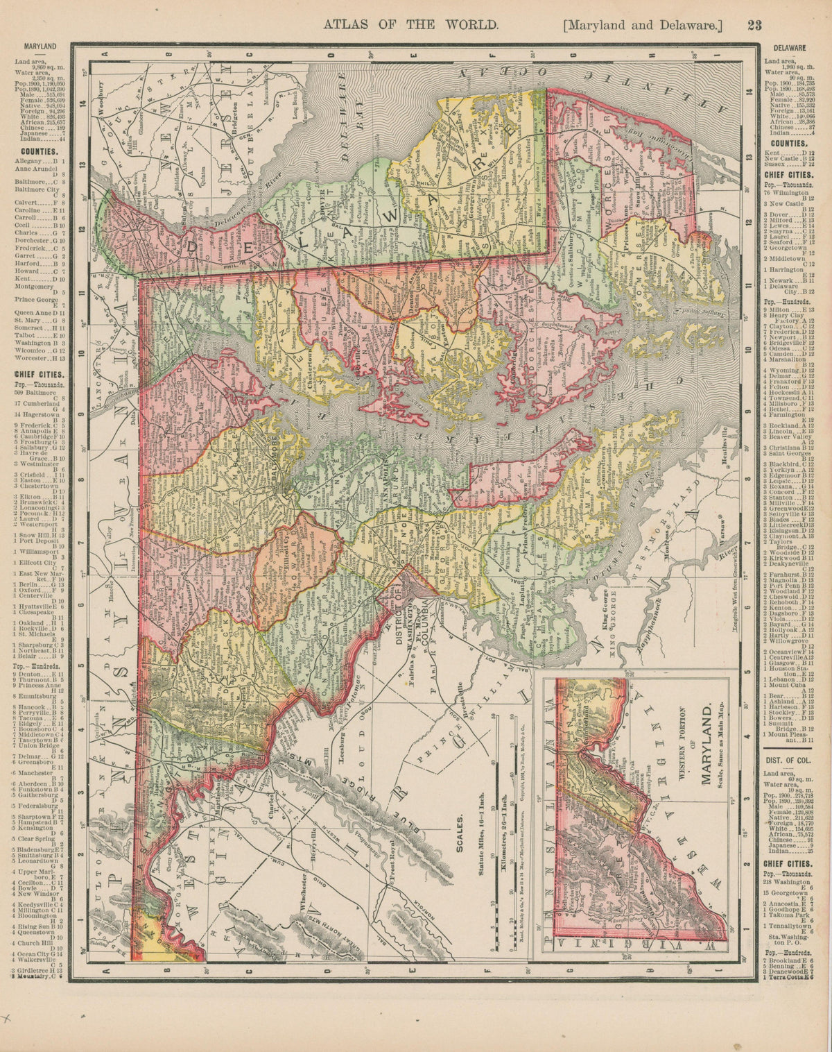 Maryland, Delaware- Atlas of the World - Authentic Vintage Map