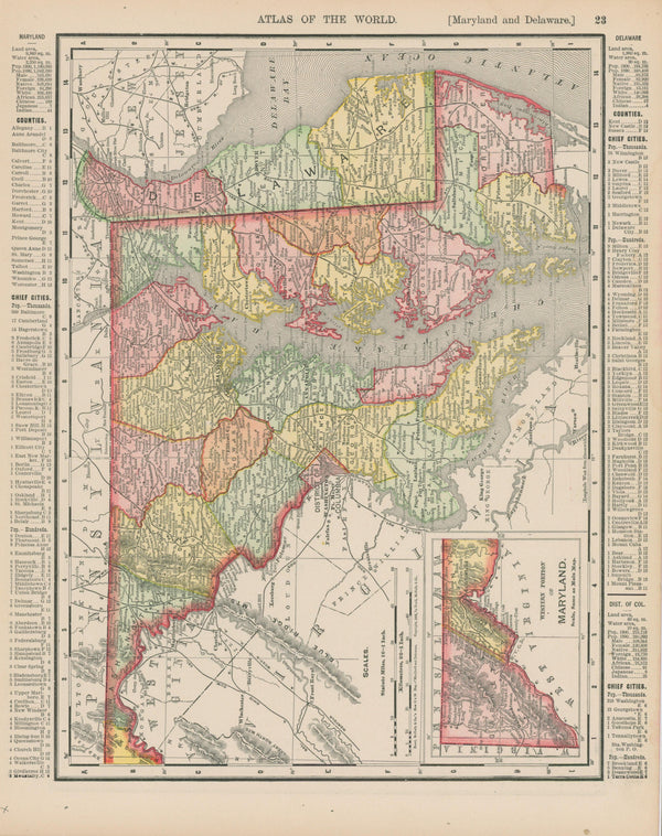 Maryland, Delaware- Atlas of the World - Authentic Vintage Map